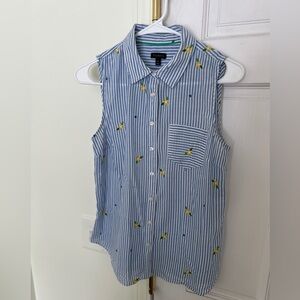 Talbots 🍋 100% Cotton Sleeveless Button Down Stripe Yellow Blue White Green M